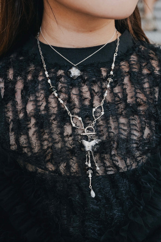 Butterfly Black and White Double Layer Necklace