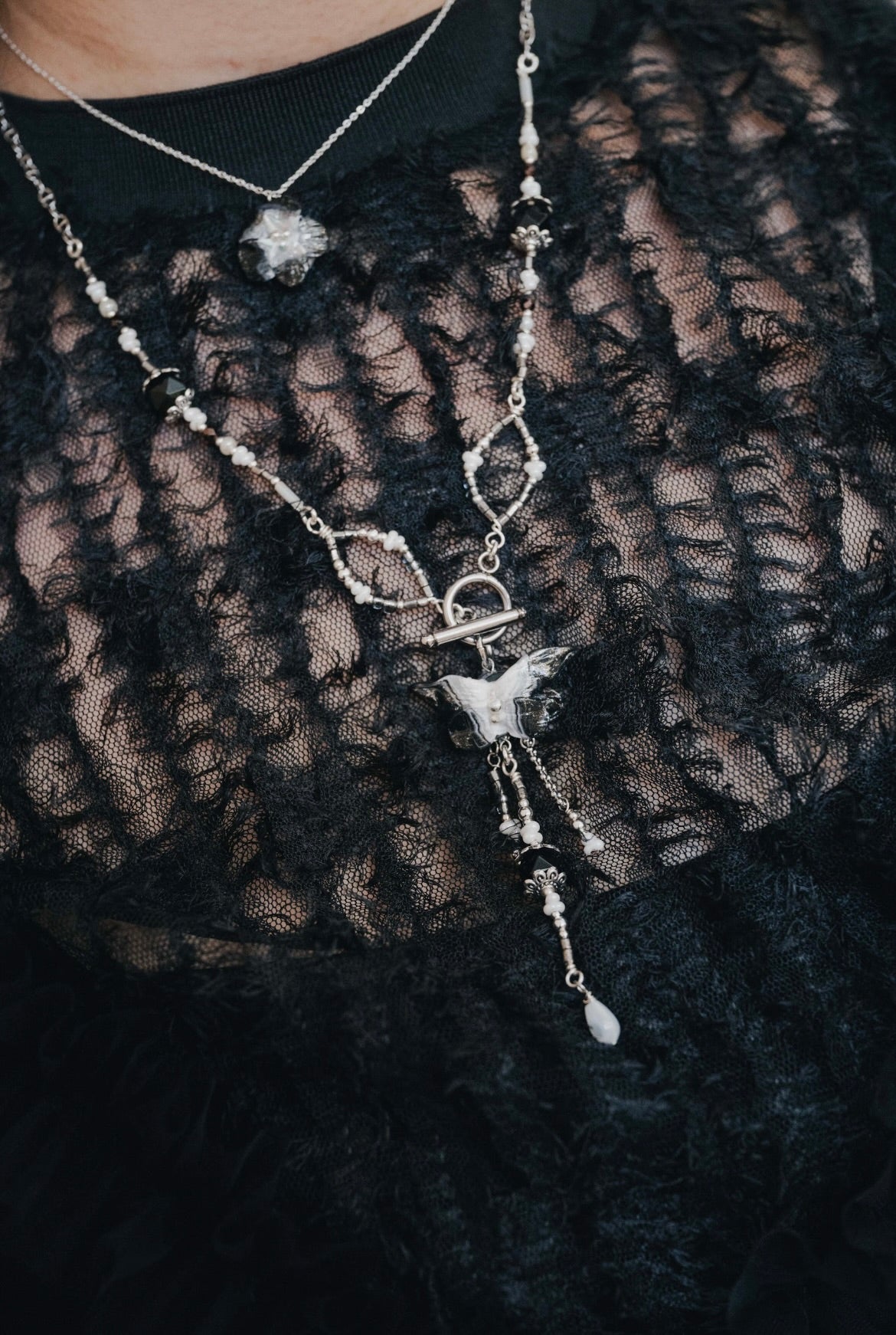 Butterfly Black and White Double Layer Necklace